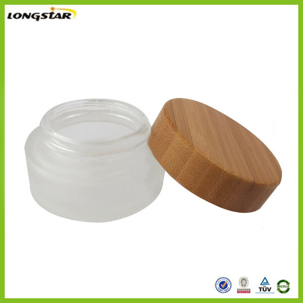 frosted glass jar with bamboo cap