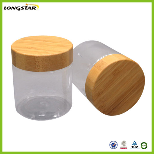 plastic jar with bamboo cap