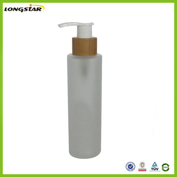 matte glass bottle with bamboo pump